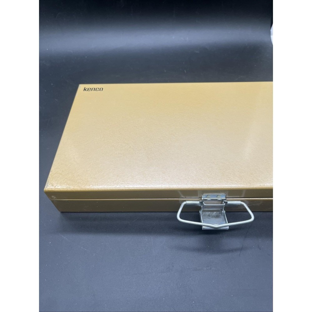 Vintage Kenco Metal 35mm Slide Storage File Box Organizer Gold Tan Case Latch
